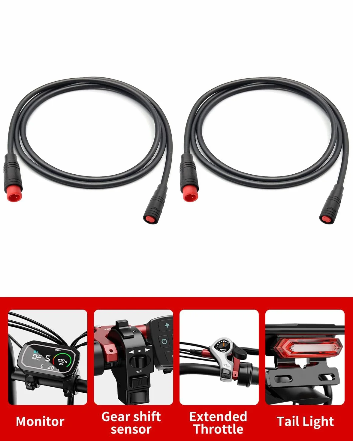 RUNCCI-YUN 2 szt. Przedłużacz Roweru Elektrycznego 2 Piny, Elektryczny Kabel Rowerowy Żeński i Męski, Wodoodporne Złącze 2 Pin do E-Bike Light/Ebrake -50CM