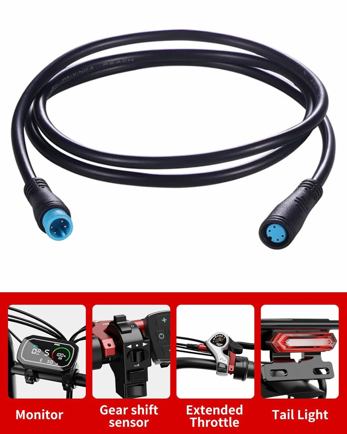 RUNCCI-YUN Przedłużacz do roweru elektrycznego 4 pin,Elektryczny kabel rowerowy żeński i but,Wodoodporne złącze 4-pinowe do roweru elektrycznego/Ebrake -50CM