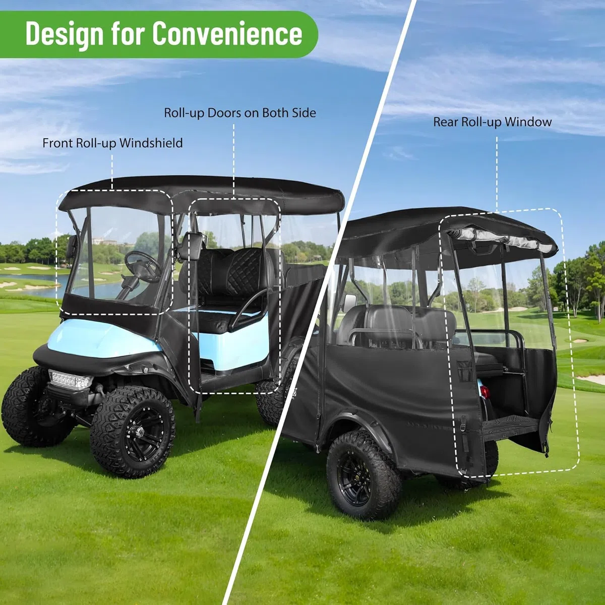 10L0L Uniwersalna obudowa wózka golfowego 86 cali 4 pasażerskie pasuje do samochodu Yamaha Club EZGO TXT RXV, wodoodporna wiatroszczelna odporna na śnieg przenośna przezroczysta 4-stronna osłona do