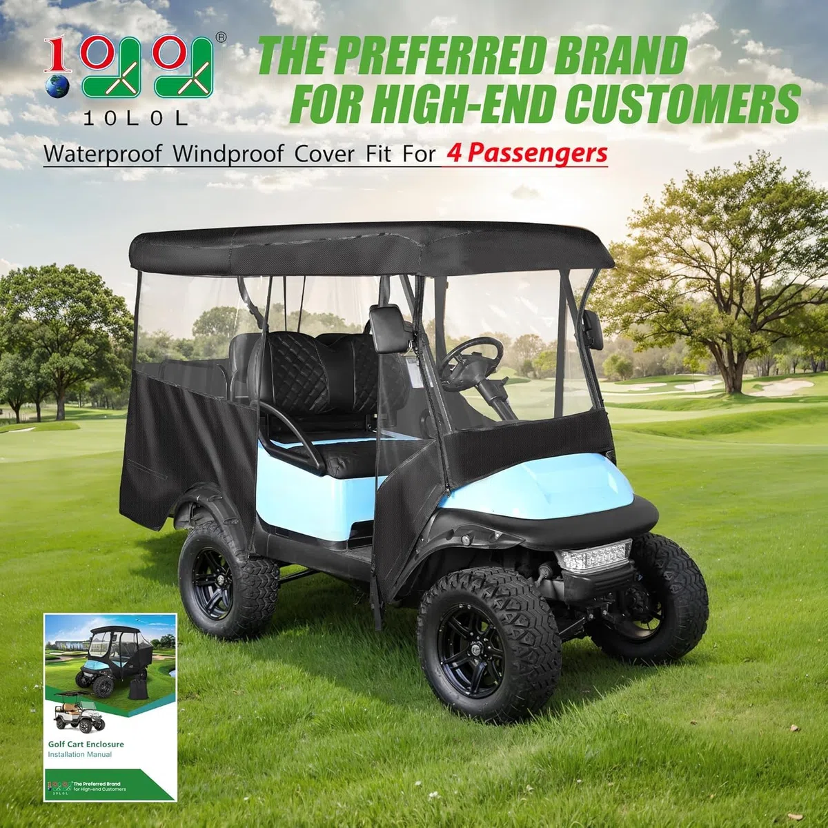 10L0L Uniwersalna obudowa wózka golfowego 86 cali 4 pasażerskie pasuje do samochodu Yamaha Club EZGO TXT RXV, wodoodporna wiatroszczelna odporna na śnieg przenośna przezroczysta 4-stronna osłona do