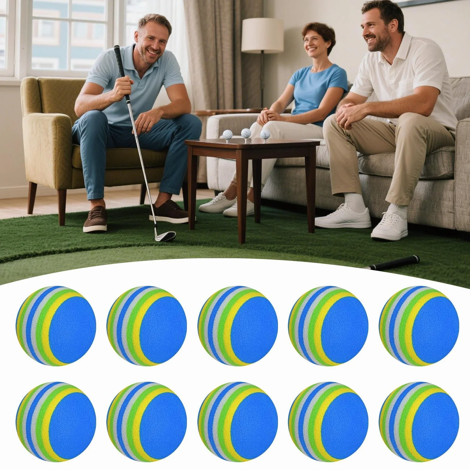 Piłka golfowa sponge, piłka golfowa z pianki EVA, 10 x elastyczna kulka | Pomoc treningowa, gry rodzinne, sprzęt sportowy do jazdy na podwórku