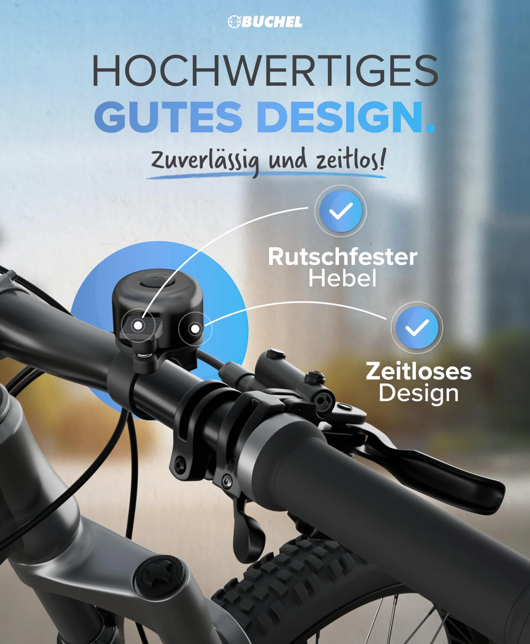 BÜCHEL Dzwonek rowerowy mini, chromowany, wodoodporny i nierdzewny dzwonek do roweru o pojemności do 100 dB, łatwy montaż dzwonka rowerowego – do wszystkich rodzajów kierownic i jako dzwonek rowerowy