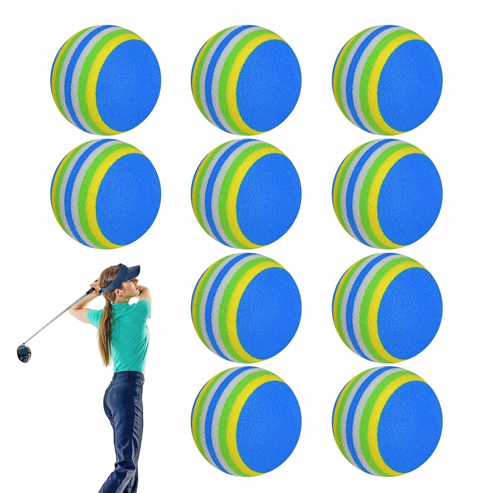 Piłka golfowa sponge, piłka golfowa z pianki EVA, 10 x elastyczna kulka | Pomoc treningowa, gry rodzinne, sprzęt sportowy do jazdy na podwórku