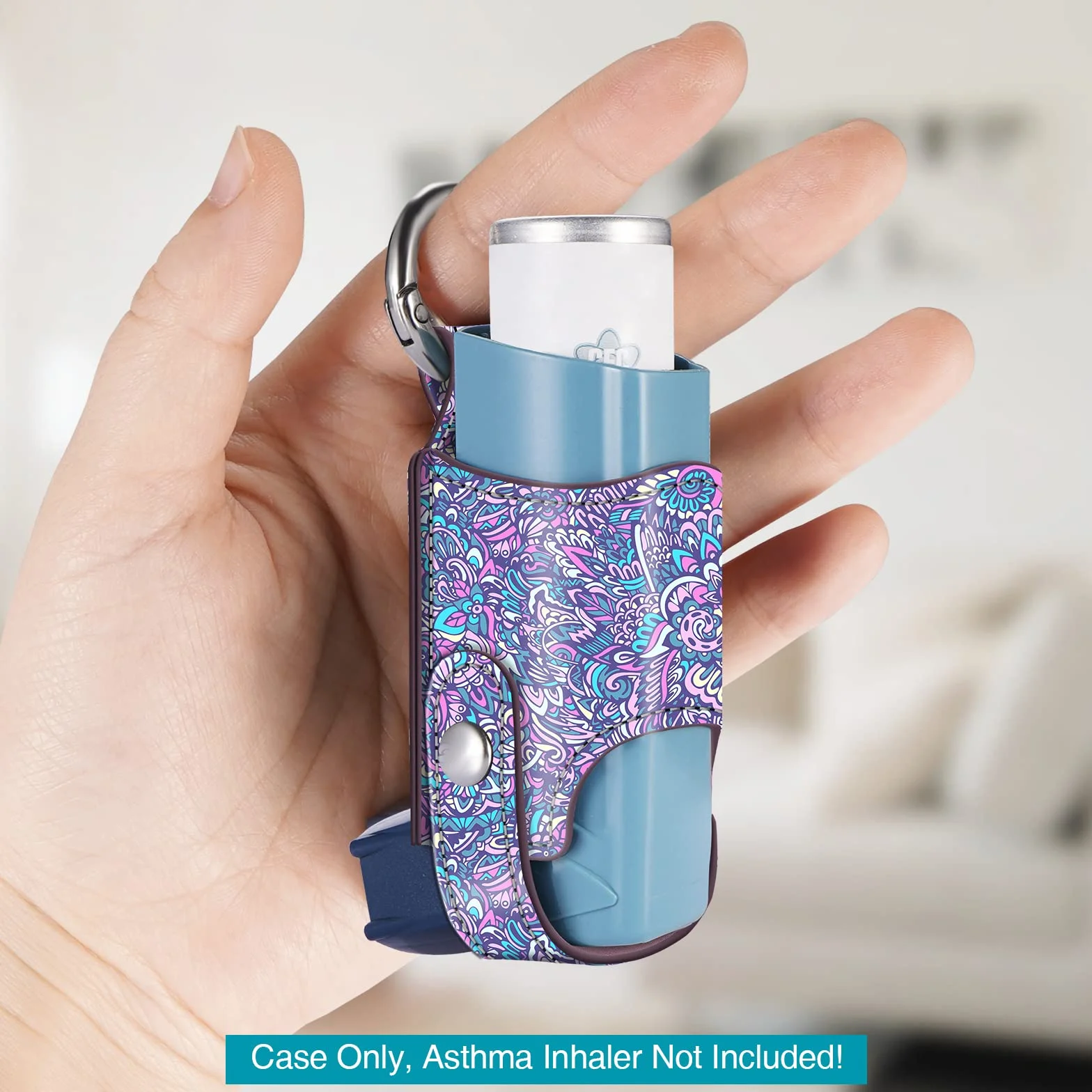 MEDMAX Uchwyt do inhalatora na astmę, etui ze sztucznej skóry, lekka torba do noszenia z karabińczykiem, uchwyt kompatybilny z inhalatorem Ventolin, (inhalator nie wchodzi w zakres dostawy, TYLKO