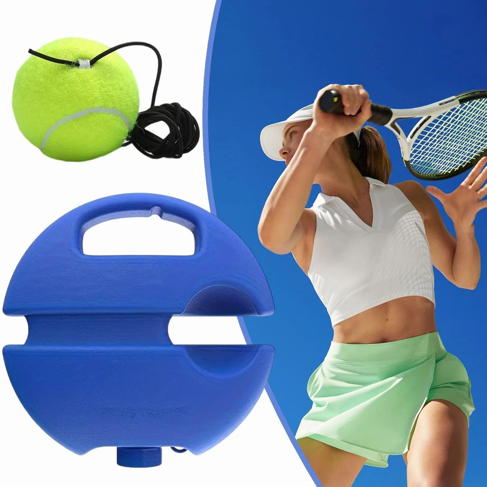 Tennis Trainer Solo Bounce Device - Portable Tennis Training Tool | Rebound Ball Trainer for Beginners Adults Home Gym Backyard Indoor Outdoor Court Practice with Reliable Elastic Cord Design