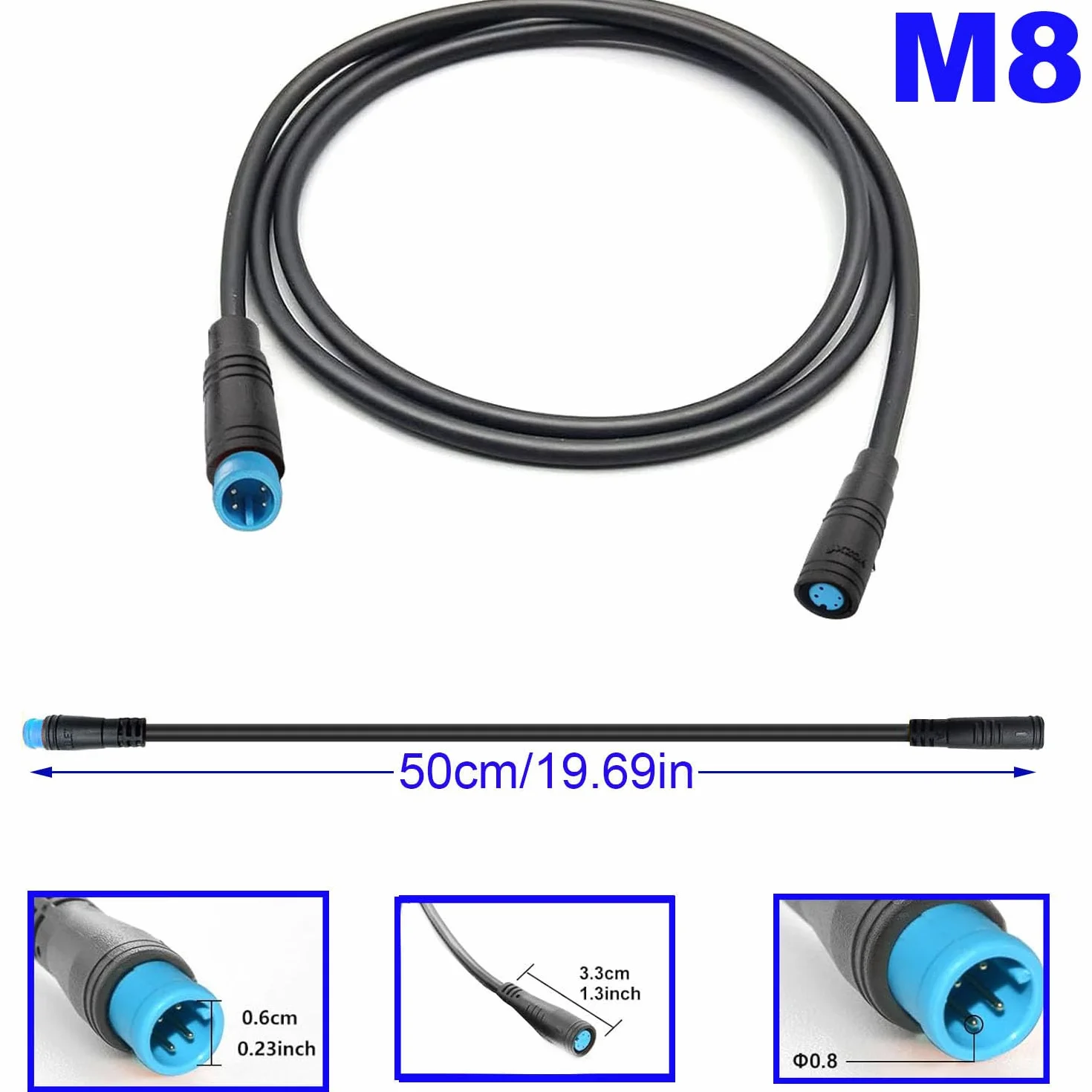 RUNCCI-YUN Przedłużacz do roweru elektrycznego 4 pin,Elektryczny kabel rowerowy żeński i but,Wodoodporne złącze 4-pinowe do roweru elektrycznego/Ebrake -50CM