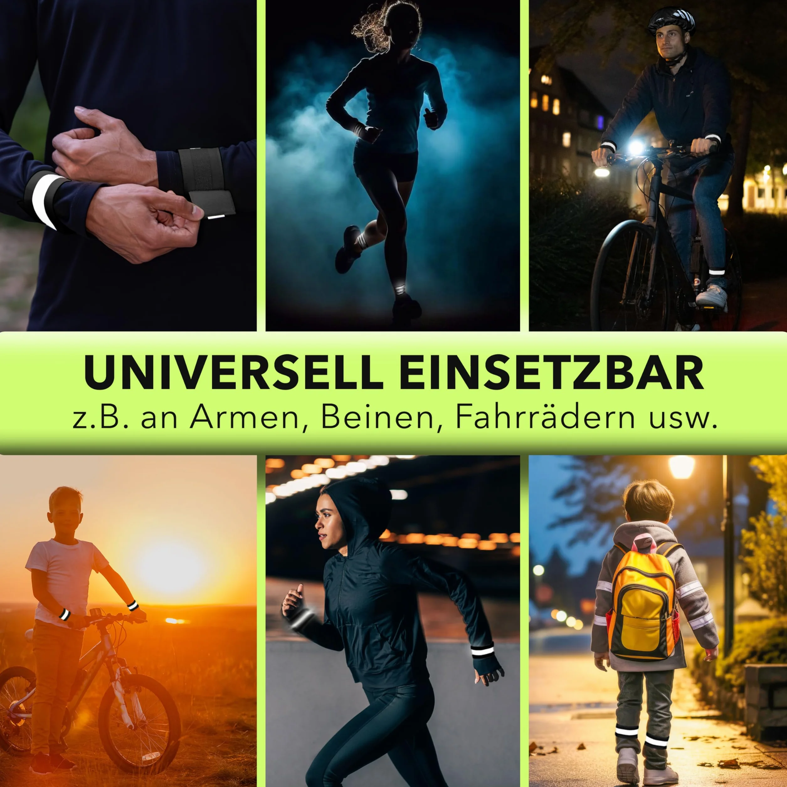 AVANA Taśma odblaskowa, odblaskowa taśma bezpieczeństwa, odblaskowa, elastyczna bransoletka, bezpieczeństwo, jogging, rower dla dzieci, kolor czarny