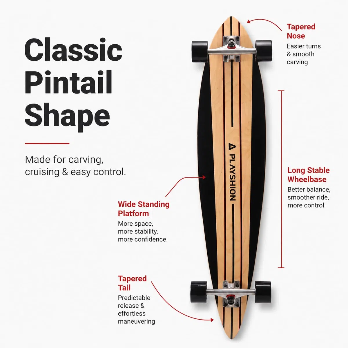 Playshion Longboard Drop-Through Freestyle, łożyska ABEC 11, 39"