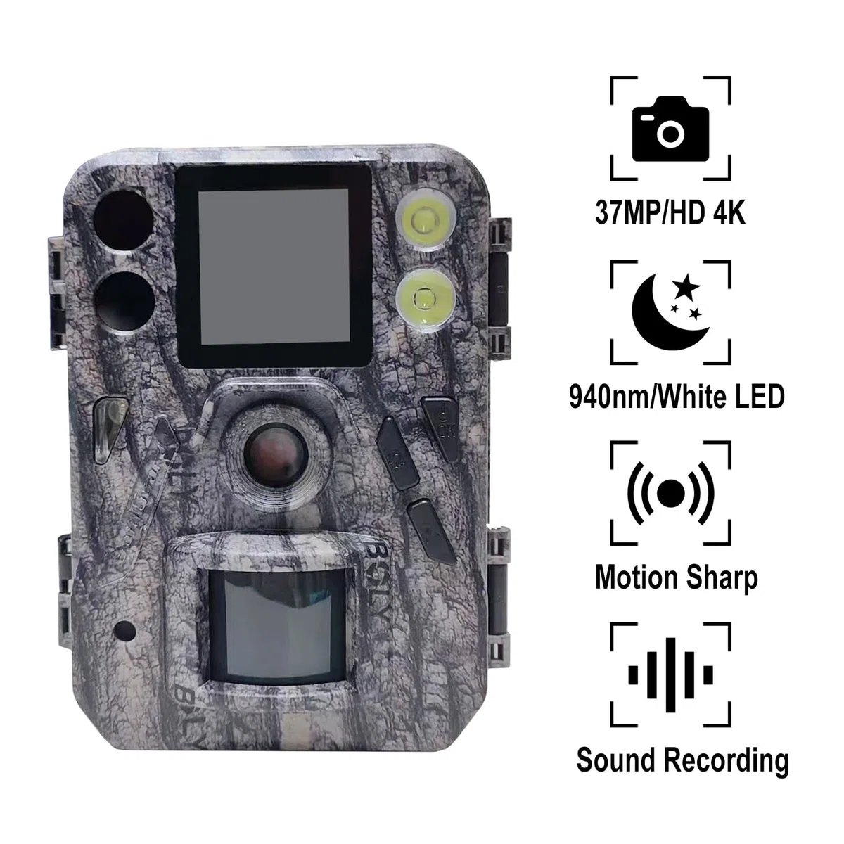Bolyguard Kamera myśliwska 37MP HD 4K kamera na podczerwień z noktowizorem zewnętrznym czujnikiem ruchu polowanie kamera nadzorująca IP65 wodoodporna