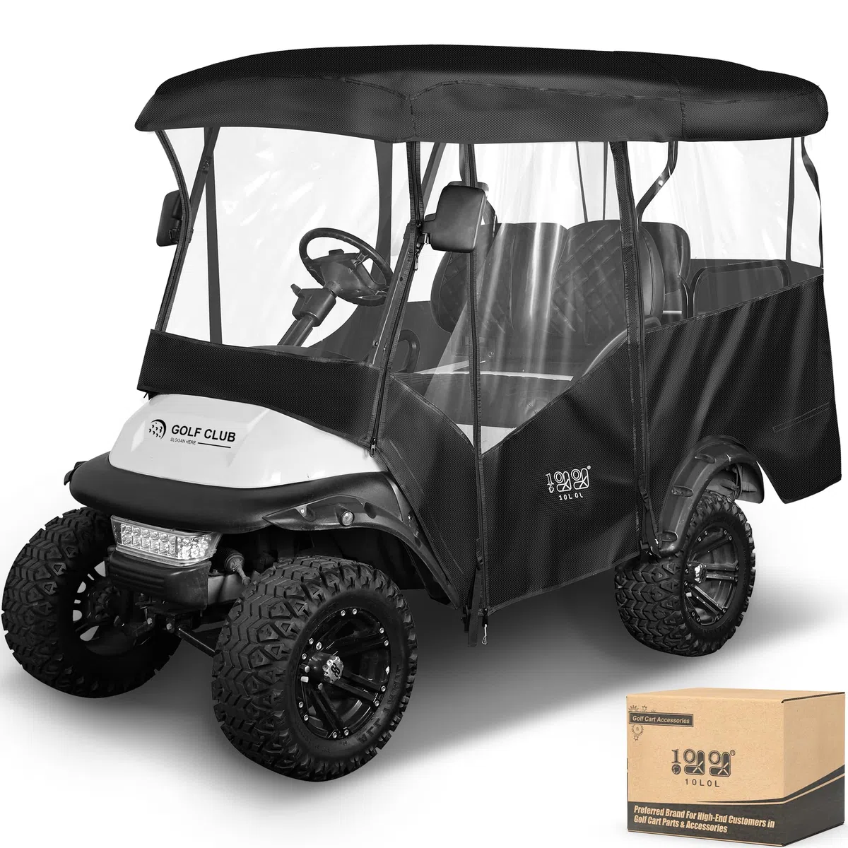 10L0L Uniwersalna obudowa wózka golfowego 86 cali 4 pasażerskie pasuje do samochodu Yamaha Club EZGO TXT RXV, wodoodporna wiatroszczelna odporna na śnieg przenośna przezroczysta 4-stronna osłona do
