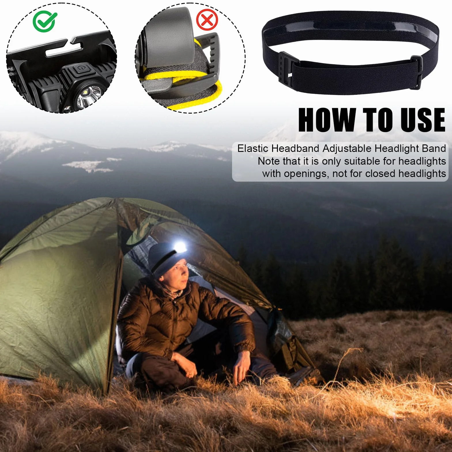2szt Elastyczny Pasek do Latarki Czołowej, Regulowany Nylonowy o Szerokości 2,5cm Kompatybilny z Black Diamond, Petzl, Princeton Tec, Fenix (Czarny)