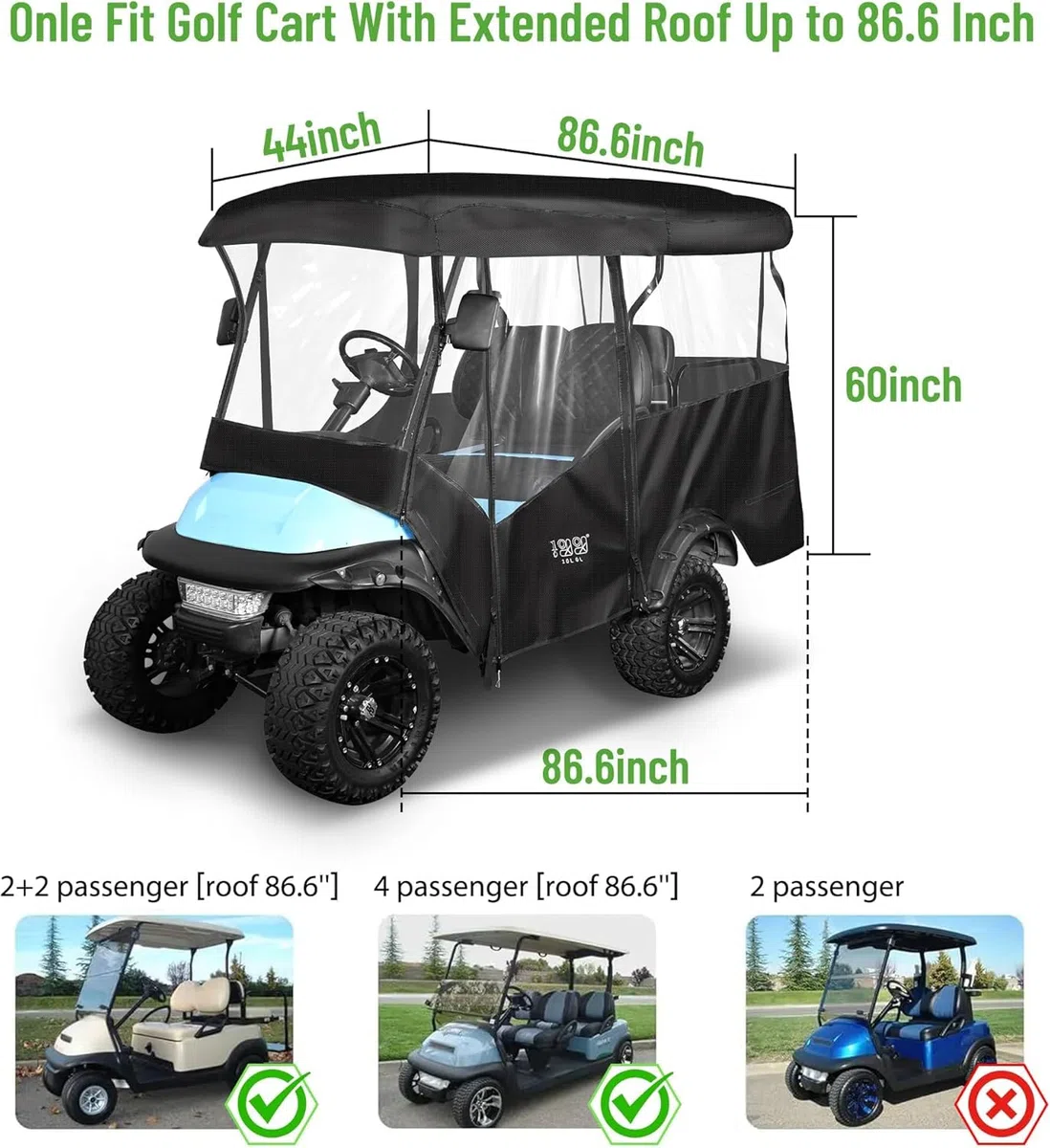 10L0L Uniwersalna obudowa wózka golfowego 86 cali 4 pasażerskie pasuje do samochodu Yamaha Club EZGO TXT RXV, wodoodporna wiatroszczelna odporna na śnieg przenośna przezroczysta 4-stronna osłona do