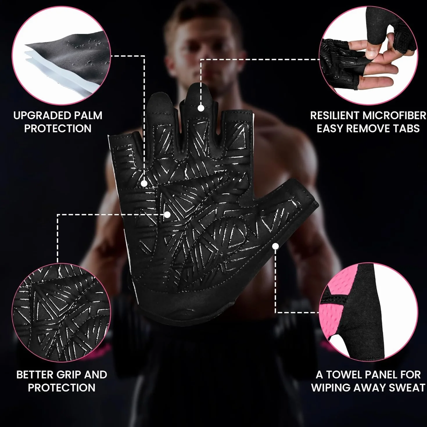 WESTWOOD FOX Rękawice gimnastyczne dla mężczyzn i kobiet – wentylowane rękawice do podnoszenia ciężarów, fitness, rowerowe i treningowe z grubą wyściółką, pełna ochrona dłoni, antypoślizgowy uchwyt