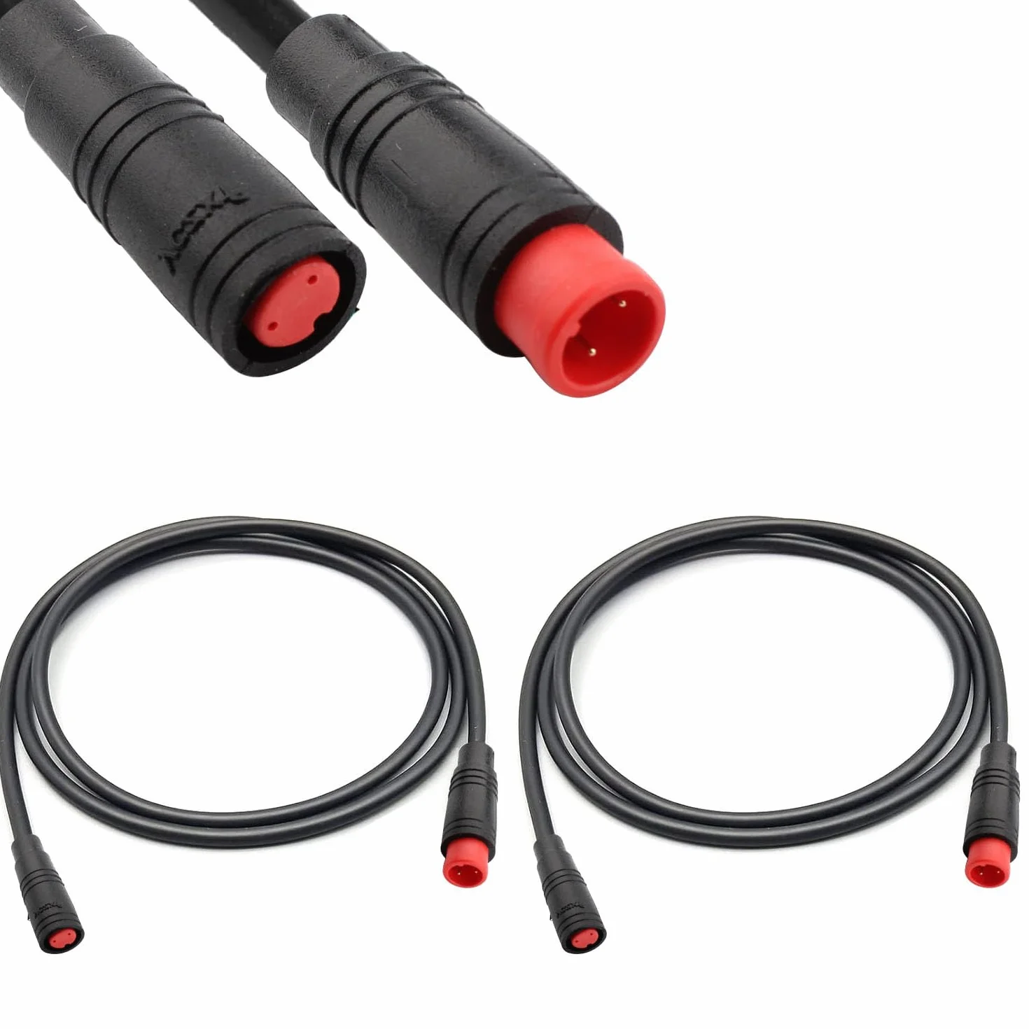 RUNCCI-YUN 2 szt. Przedłużacz Roweru Elektrycznego 2 Piny, Elektryczny Kabel Rowerowy Żeński i Męski, Wodoodporne Złącze 2 Pin do E-Bike Light/Ebrake -50CM