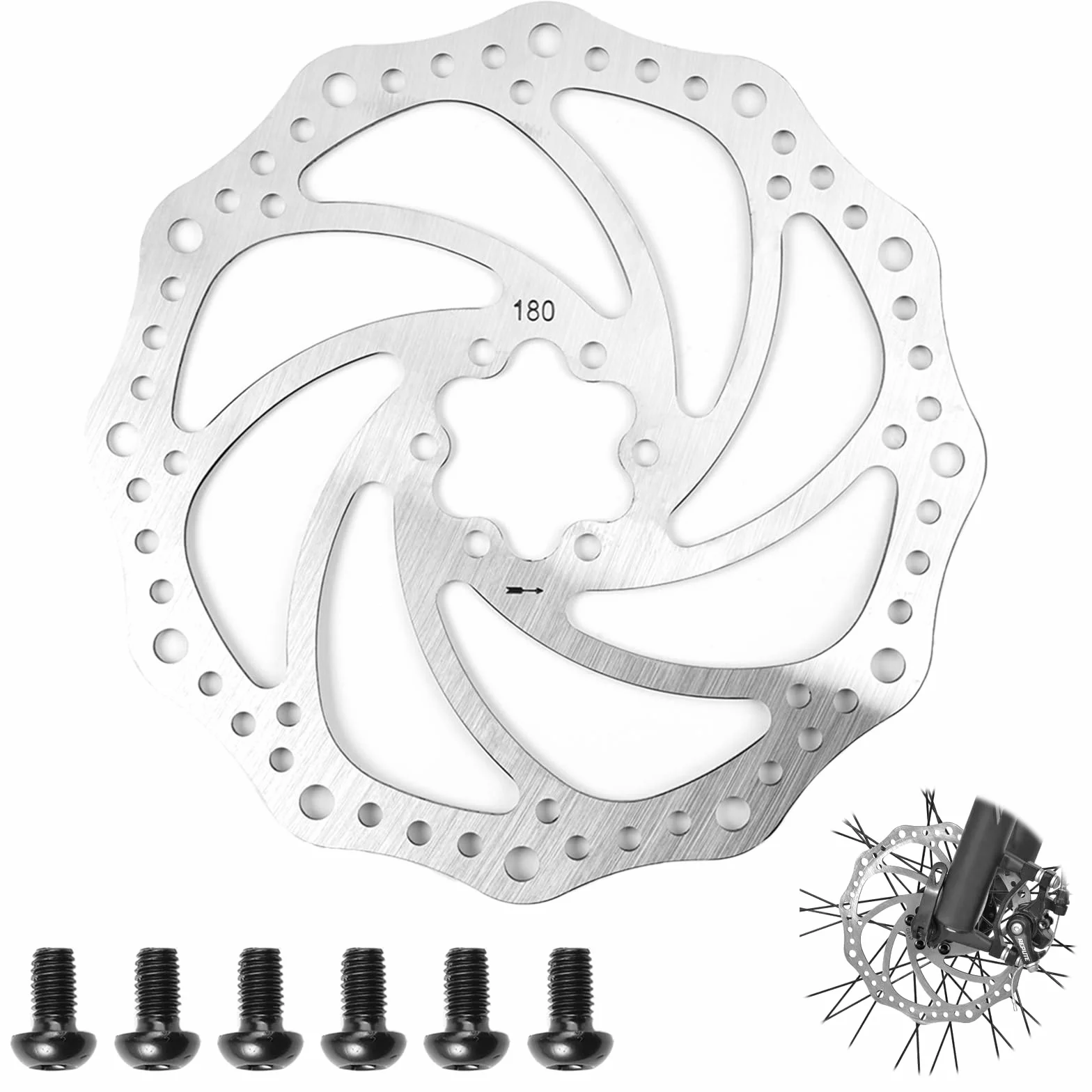 Centerlock tarcza hamulcowa, 180 mm, z 6 śrubami, tarcze hamulcowe ze stali nierdzewnej, hamulce tarczowe, do większości rowerów górskich, wyścigowych, rowerów MTB i BMX (srebrna, 180 mm)