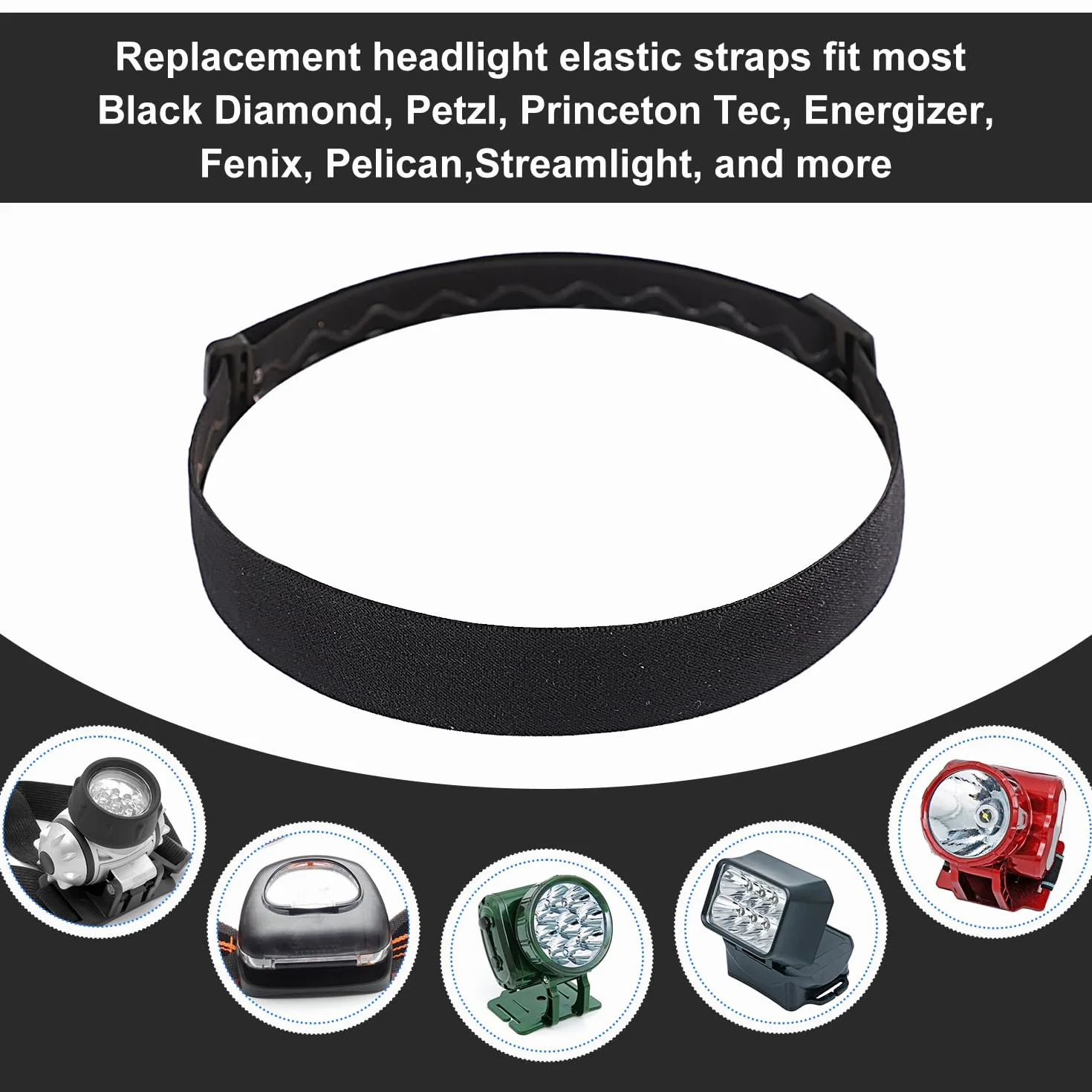 Elastyczny Pasek na Czolówke, Czarny Wymienny Pasek na Czolówke Wygodny Pasek na Czolówke Pasuje do Wiekszosci Modeli Black Diamond Petzl Princeton Tec Energizer Fenix Pelican Streamlight