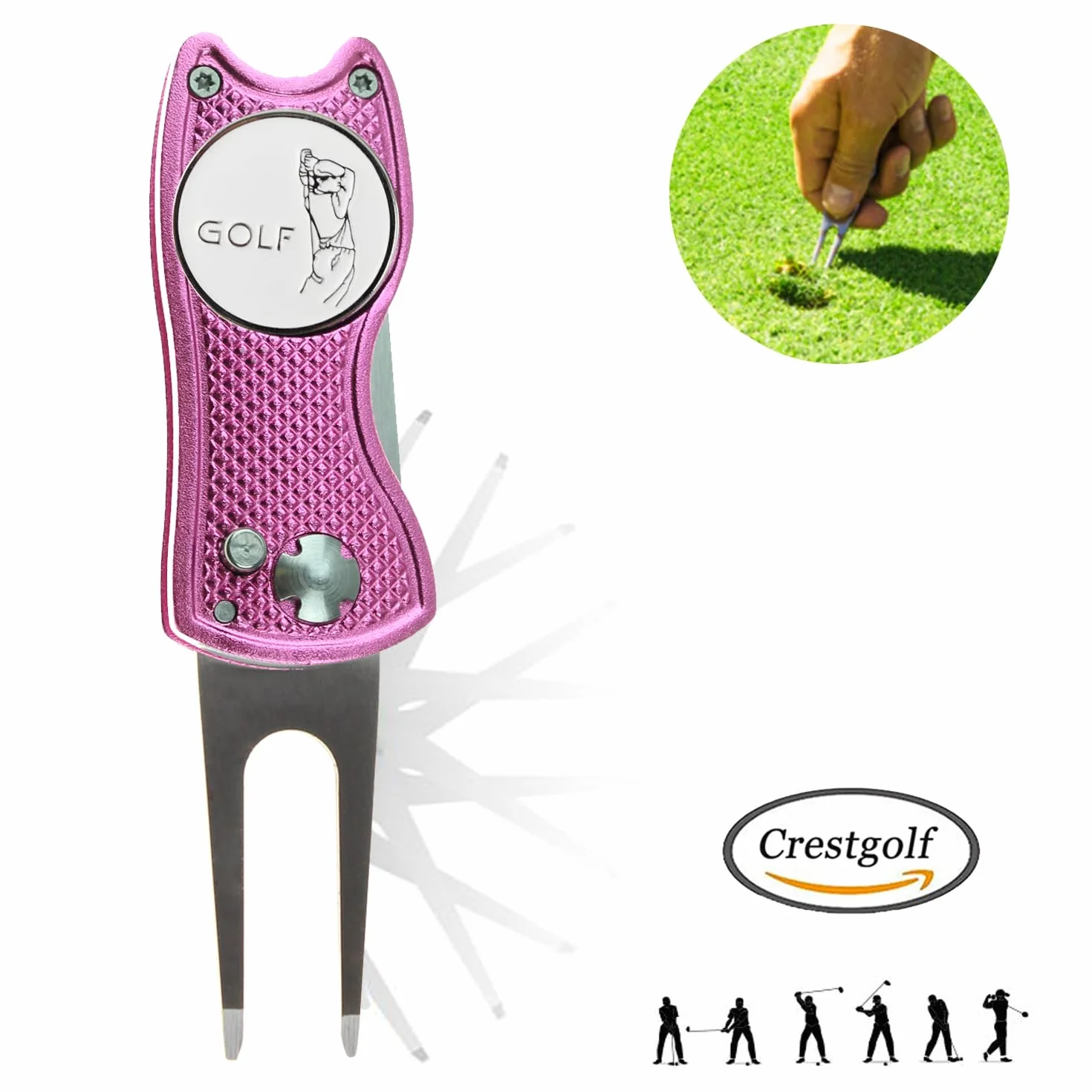 CRESTGOLF Przełącznik ostrze Golf Divot Narzędzie Golf Zielony Naprawa Widelec (różowy)