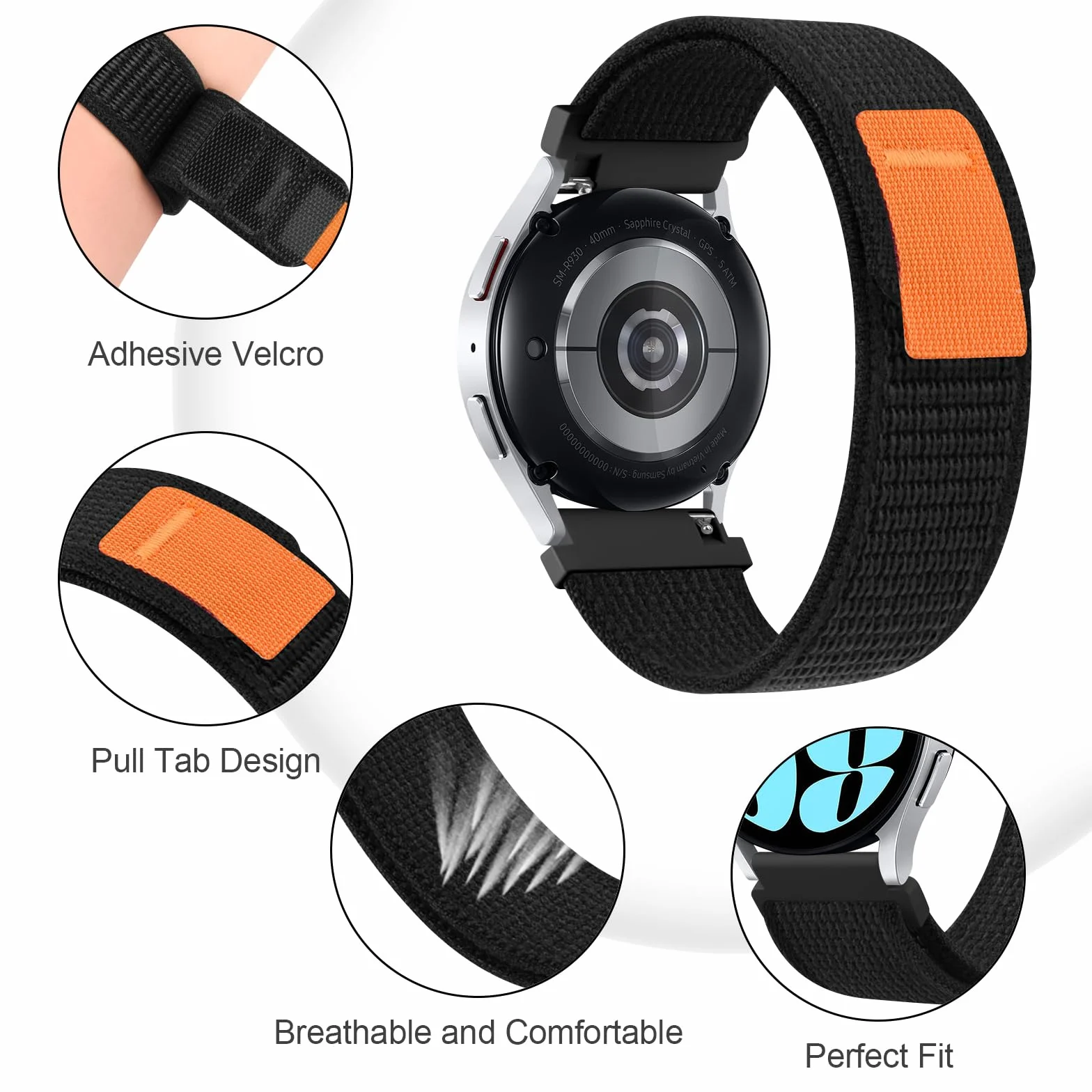 Vancle Pasek do zegarka 20 mm, dla kobiet i mężczyzn, miękkie zapięcie na rzepy, 20 mm, sportowy pasek zastępczy, akcesoria do smartwatchów, lekki pasek dla mężczyzn i kobiet